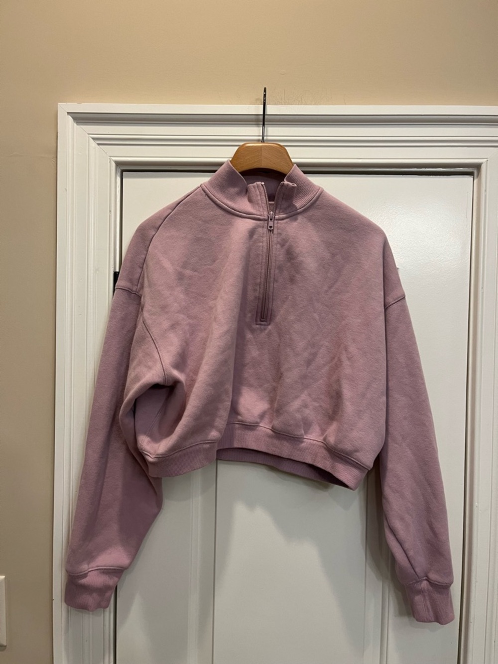 SKIMS Cotton Cropped Half-Zip Sweatshirt in Dusk - Picture 4 of 6